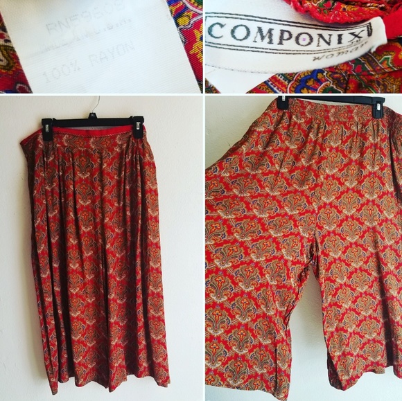 Vintage Pants - Vintage Rayon printed gaucho pants